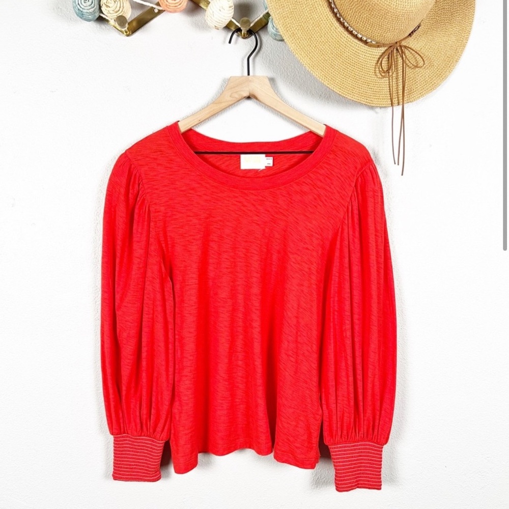 Nation LTD Loren Smocked Puff Sleeve Peasant Top Size Large